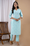 Sky Blue Cotton Printed Kurta Set Sky Blue Cotton Printed Kurta Set