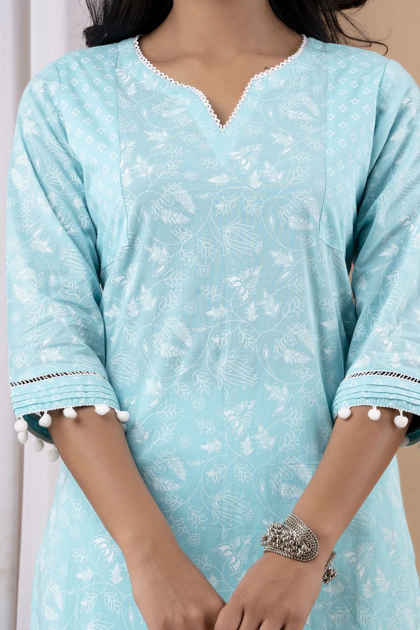 Sky Blue Cotton Printed Kurta Set Sky Blue Cotton Printed Kurta Set