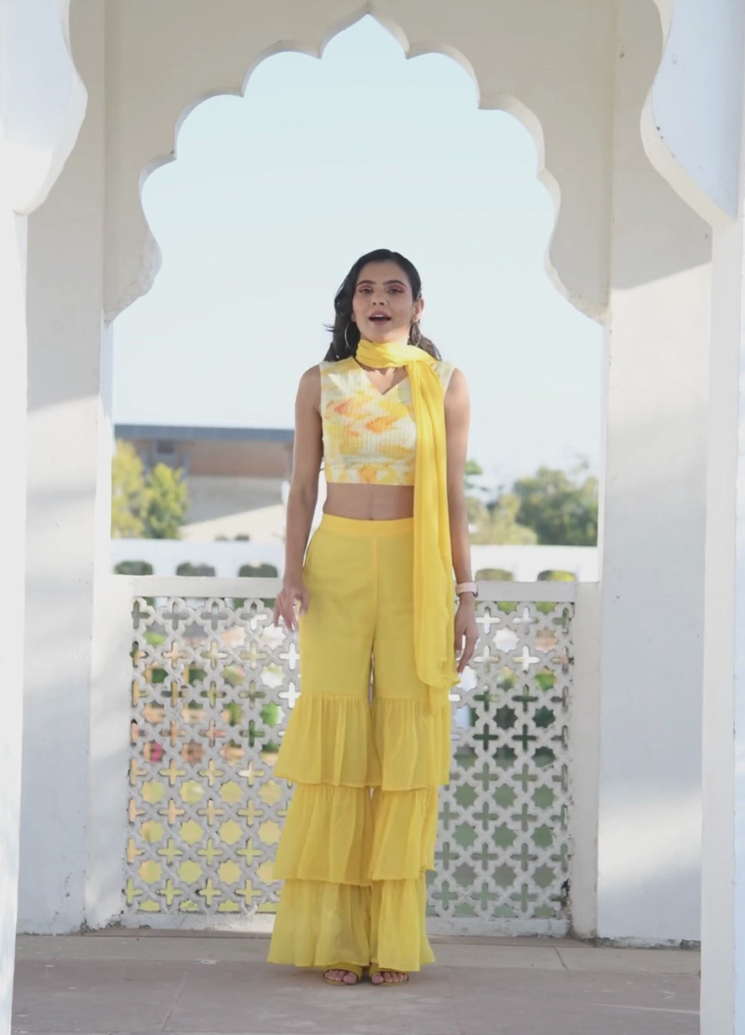 Yellow Modern Georgette Sharara Set Yellow Modern Georgette Sharara Set