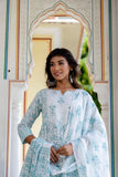 NANCY - Pastel Blue Cotton Aline Suit Set