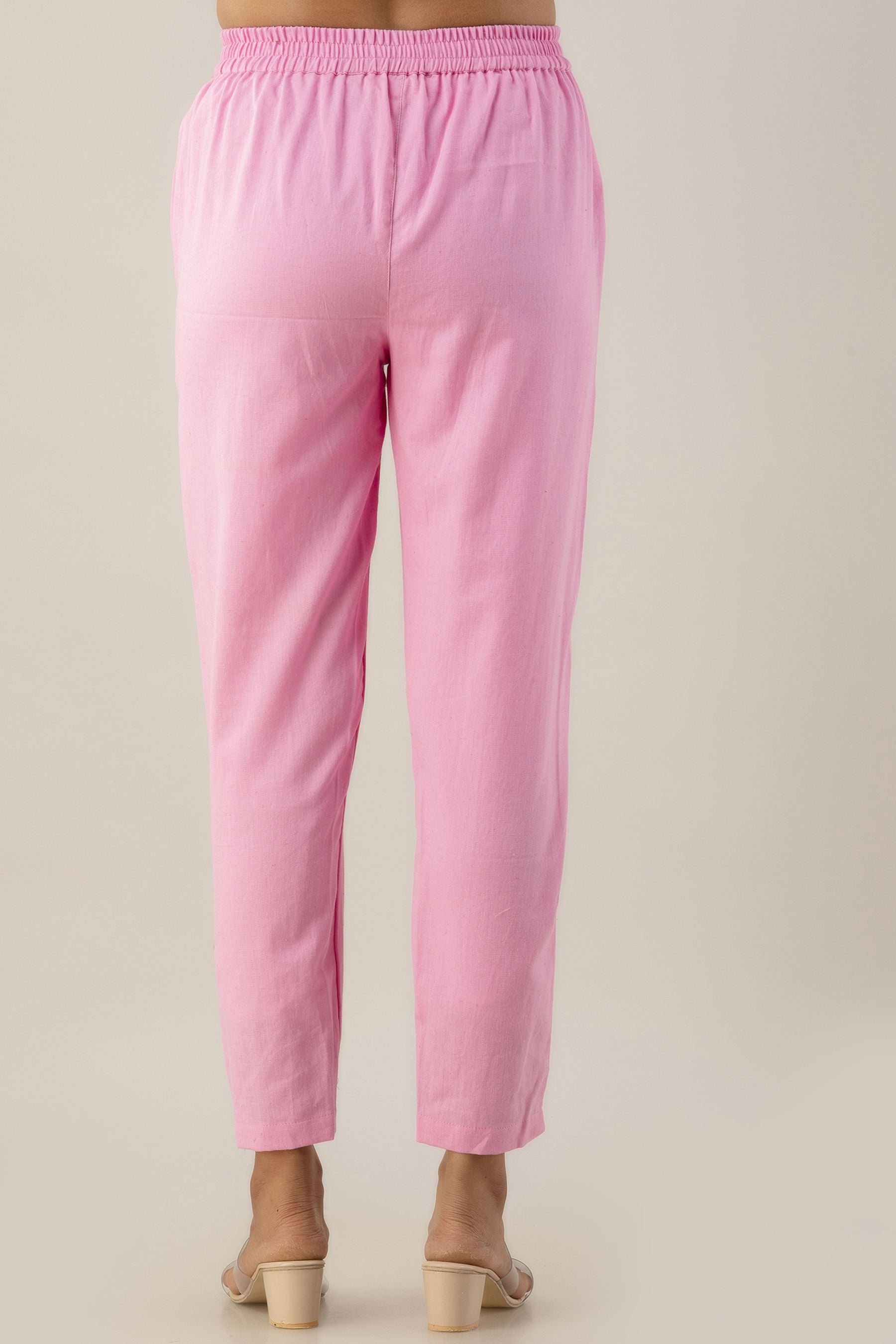 Pink Cotton Cigarette Trousers