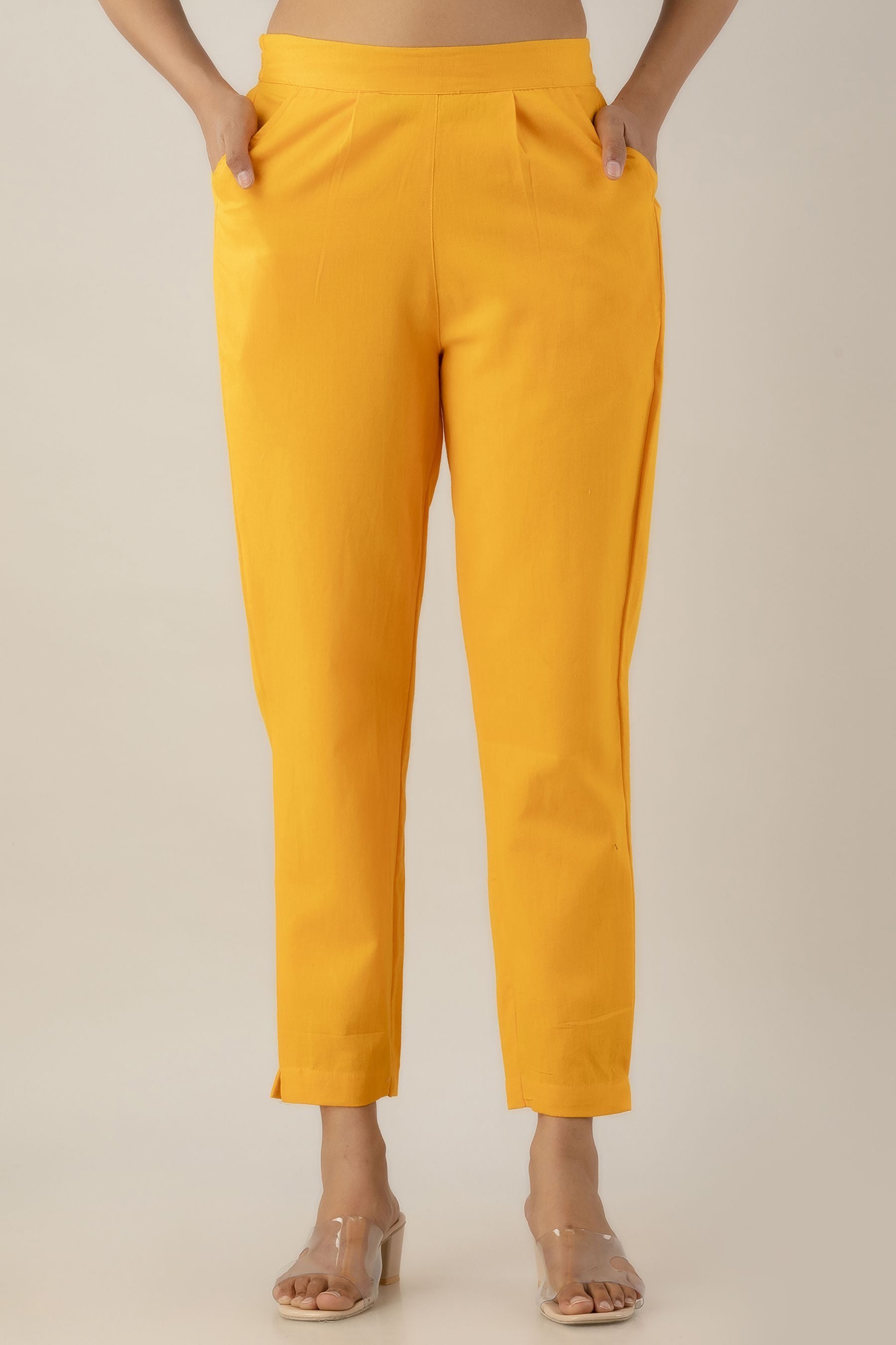 Yellow Cotton Cigarette Trousers