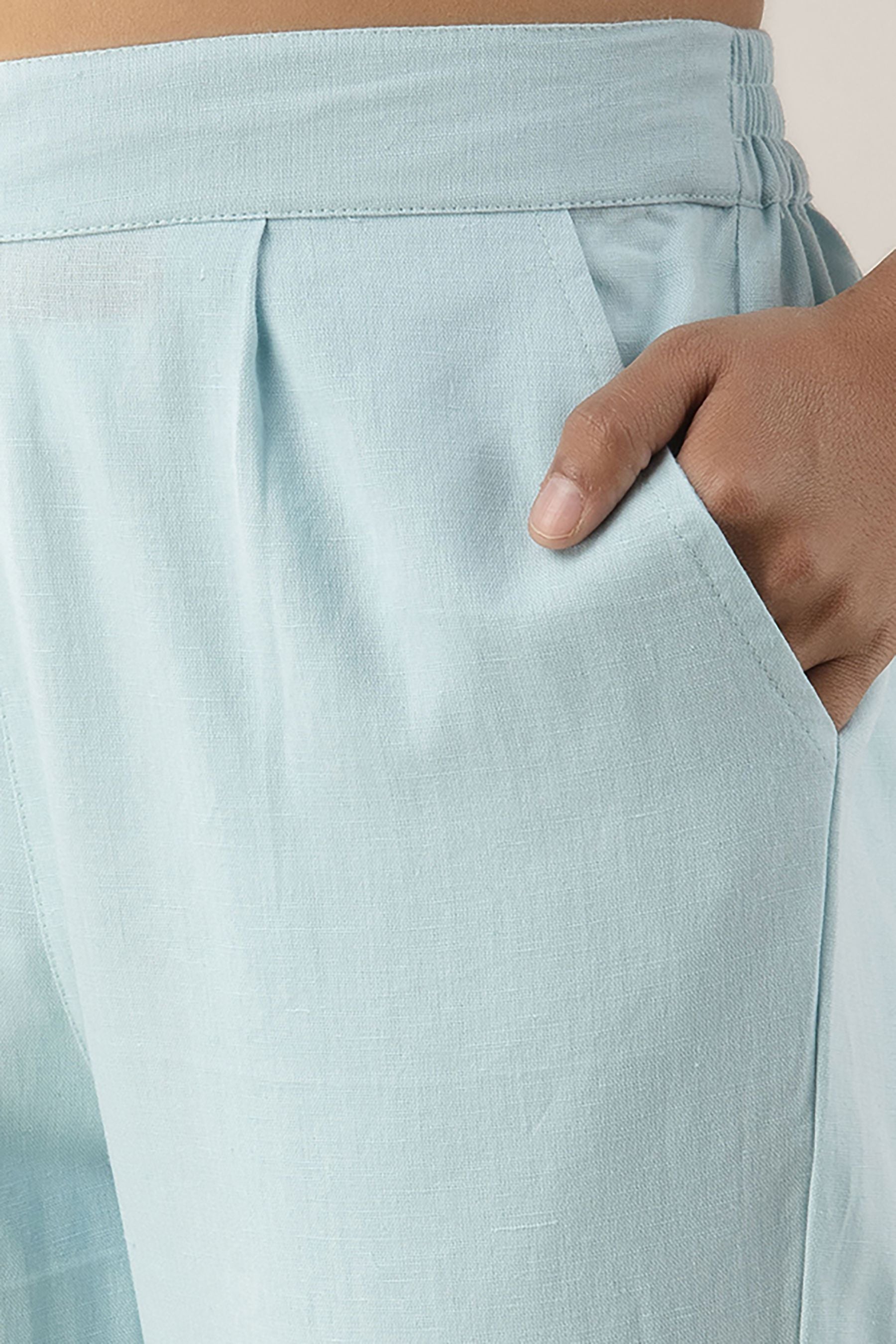 Blue Flat-front linen suit trousers | 120% Lino | MATCHES UK