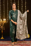 Adhira - Green Printed Festive Silk Kurta Set with Dupatta