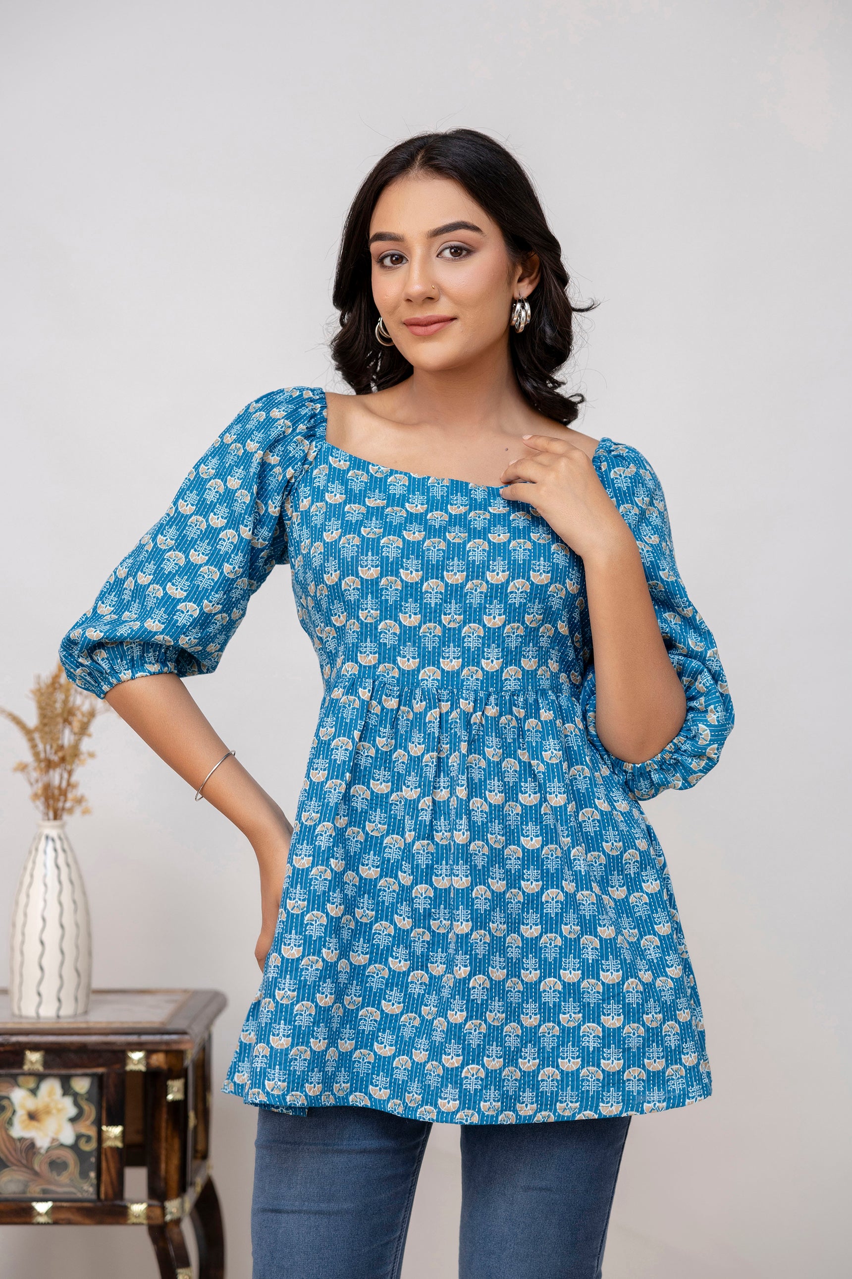 Blue Cotton Top For Women