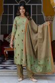 Mehar - Green Collar Neck Cotton Kurta set with Dupatta