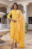 Yellow Plackett Design Cotton Kurta Set with Trousers and Dupatta