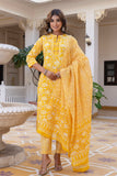 Yellow Plackett Design Cotton Kurta Set with Trousers and Dupatta