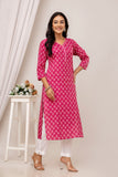 Cora - Pink Cotton Katha Printed Everyday Kurta