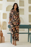 Sarina - Brown Floral Printed Lace Detail Kurti with Wide Pants Coord Set