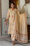 Aurelia - Beige Floral Printed Cotton Kurta Set with Dupatta