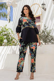 Nuri - Black Embellished Peplum Top with Pants Coord Set