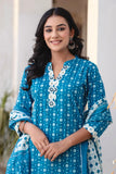 Tamaya - Blue and White Threadwork Design Cotton Kurta Set