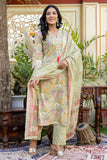 Anya - Mint Green Floral Printed Cotton Kurta Set with Dupatta