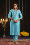 Naina - Blue Silk Embroidered Kurta