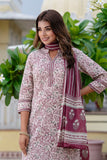 Mahika - Burgundy Mandarin Collar Cotton Kurta Set with Dupatta