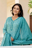 Lily - Green Bandhej Print Festive Cotton Kurta Set with Dupatta