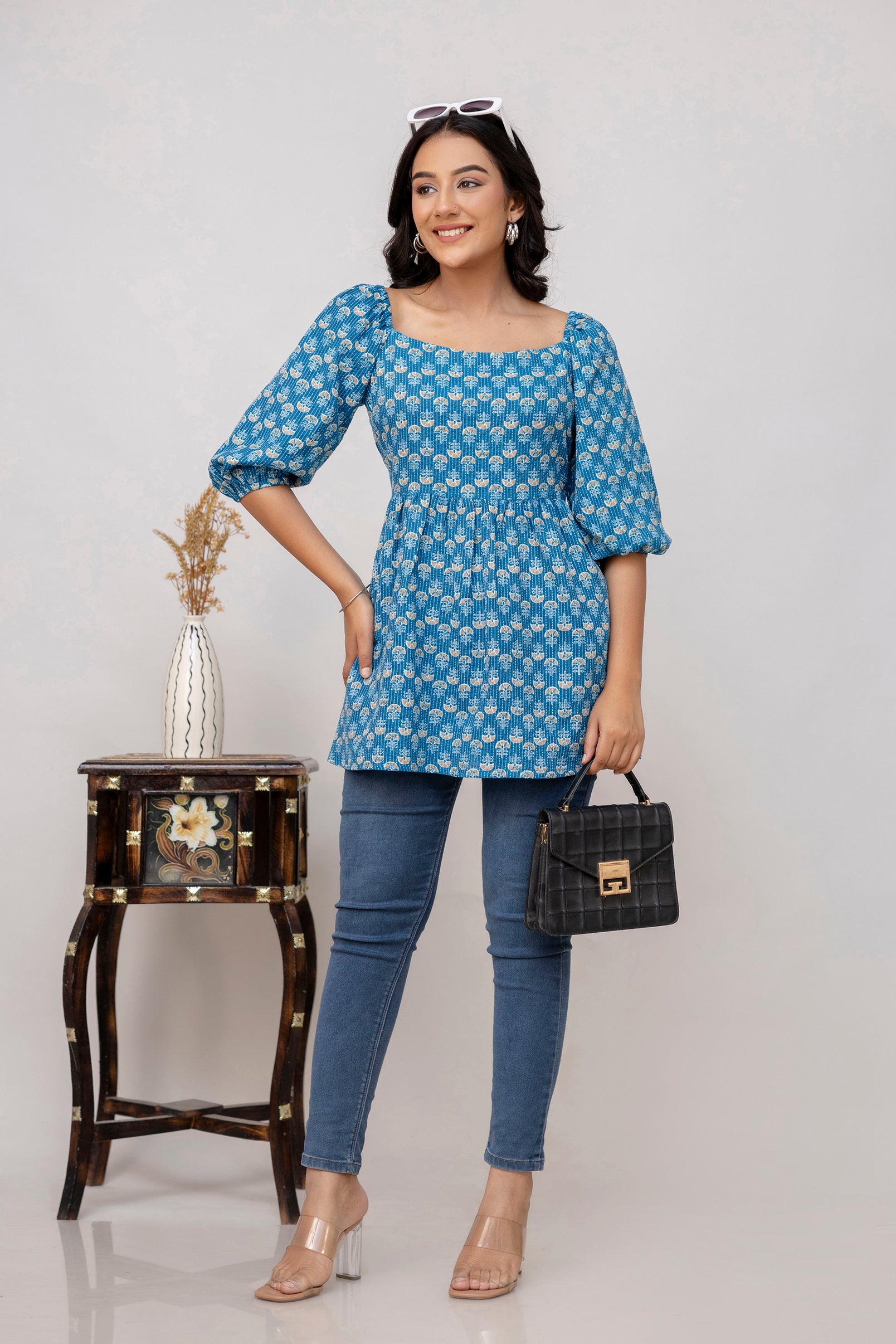 Blue Cotton Top For Women