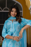 Bhumi - Sky Blue Printed Cotton Kurta Set with Dupatta