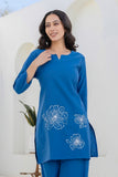 Lyra - Blue Cotton Flex Solid Embroidered Coord Set