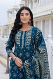 VEDA - Deep Blue Yoke Design Kurta Set with Trouser and Dupatta