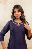 Asha - Navy Blue Embellished Silk Kurta