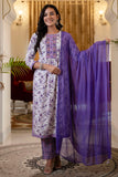 Saumya - Purple Floral Printed Side Slit Kurta Set with Dupatta
