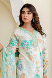 Green Abstract Print Cotton Kurta Set with Trousers and Dupatta