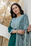 Bottle Green Solid Yoke Design Kurta Set with Trousers and Dupatta