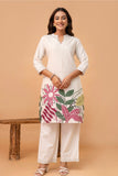 Off White Floral Print Kurti with Wide Leg Trousers Coord Set