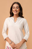 Off White Floral Print Kurti with Wide Leg Trousers Coord Set