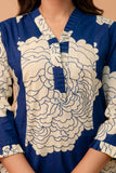 Navy Blue Floral Print Kurti with Wide Leg Trousers Coord Set