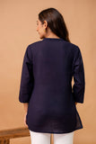 Navy Mandarin Collar Cotton Short Kurti