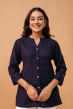 Navy Mandarin Collar Cotton Short Kurti