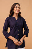 Navy Mandarin Collar Cotton Short Kurti