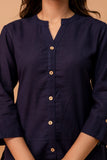 Navy Mandarin Collar Cotton Short Kurti