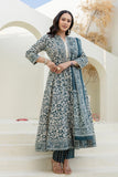 Green Yoke Design Anarkali Suit Set with Trousers and Dupatta