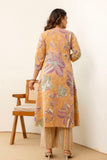 Beige Floral Print Aline Suit Set with Palazzo and Dupatta