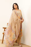 Beige Floral Print Aline Suit Set with Palazzo and Dupatta