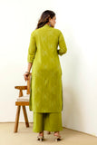 Green Front Pleat Kurta Set with Palazzo and Dupatta