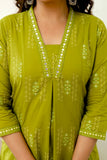 Green Front Pleat Kurta Set with Palazzo and Dupatta