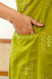 Green Front Pleat Kurta Set with Palazzo and Dupatta