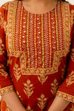 Rust Motif Print Cotton Kurta Set with Trousers and Dupatta
