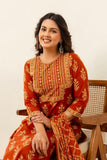 Rust Motif Print Cotton Kurta Set with Trousers and Dupatta