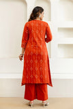 Rust Assymetric Hem A-line Suit Set with Palazzos and Dupatta