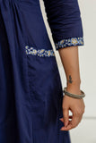 Navy Embroidery Yoke Cotton Kurta Set with Palazzos and Dupatta