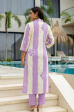 Purple and Off White Color Blocked Kurta Set with Trousers and Dupatta