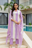 Purple and Off White Color Blocked Kurta Set with Trousers and Dupatta
