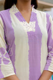 Purple and Off White Color Blocked Kurta Set with Trousers and Dupatta
