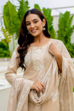 Beige Motif Print Plackett Highlight Kurta Set with Palazzo Pants and Dupatta